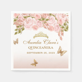 Blommigt  Rosa Guld Tiara Butterfly Quinceañera Pappersservett
