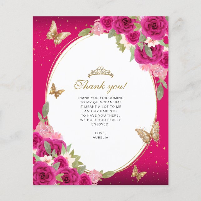 Blommigt Rosa Guld Tiara Butterfly Quinceañera Pho (Framsida)