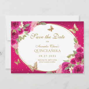 Blommigt Rosa Guld Tiara Butterfly Quinceanera Spara Datumet