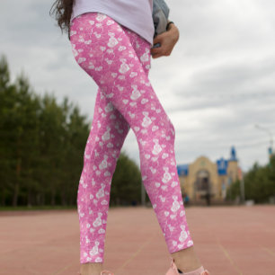 Blommigt Rosa Heart Mönster Leggings