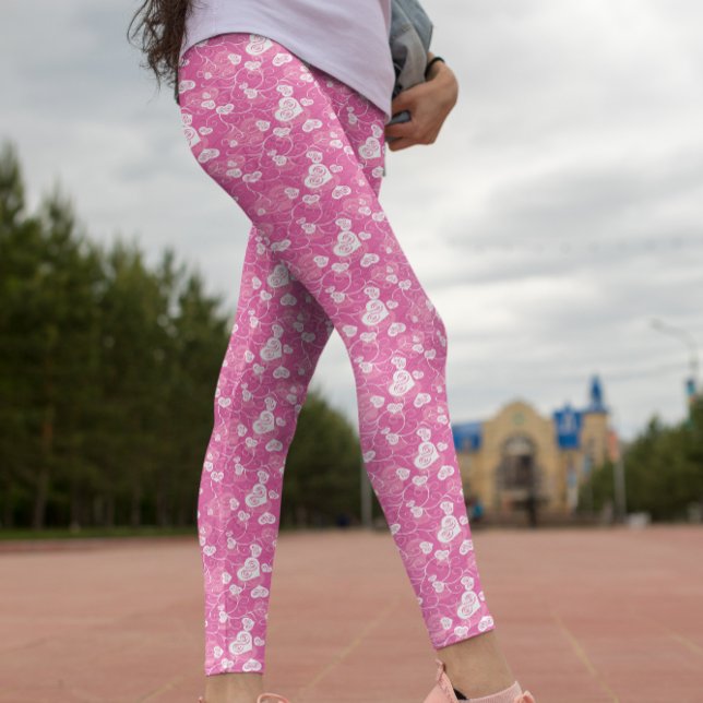 Blommigt Rosa Heart Mönster Leggings (Skapare uppladdad)