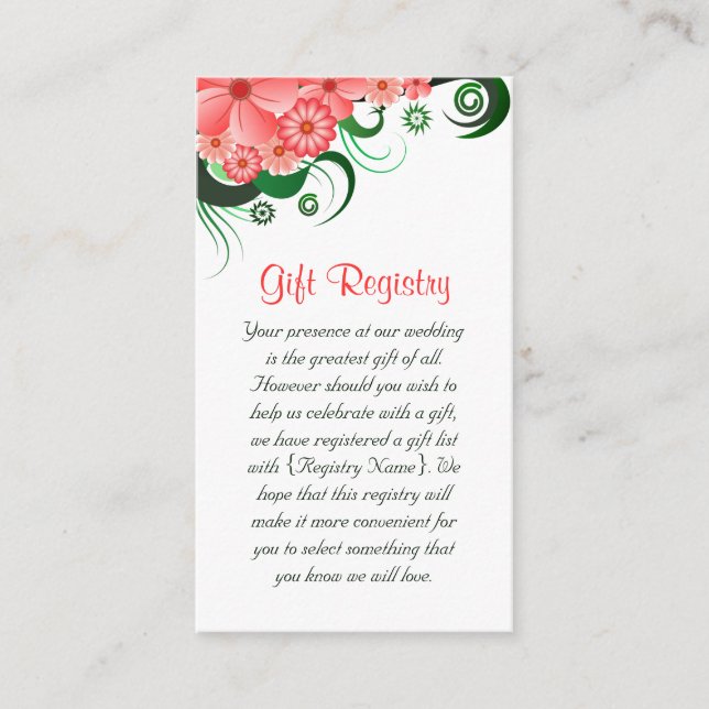 Blommigt Rosa Hibiscus Bröllop Gift Registry Tilläggskort (Framsida)