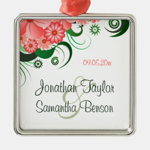 Blommigt Rosa Hibiscus Bröllop Keepie Ornaments Julgransprydnad Metall