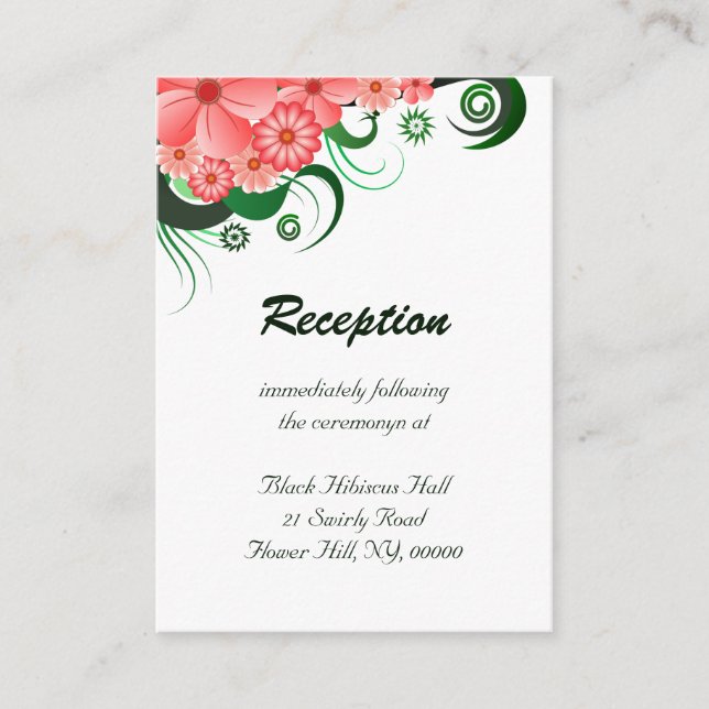 Blommigt Rosa Hibiscus bröllopsmottagningsutrymme Tilläggskort (Framsida)