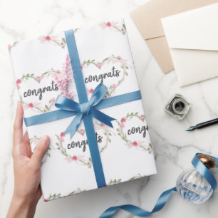 Blommigt Rosa Hjärtat Gratulerar andning Presentpapper