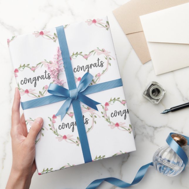 Blommigt Rosa Hjärtat Gratulerar andning Presentpapper (Gifting)