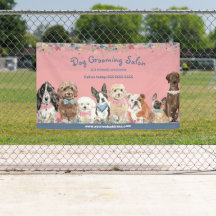 Blommigt Rosa Hund Grooming Salon Promotional Bann
