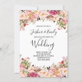 Blommigt Rosa inbjudan till Peony Wedding