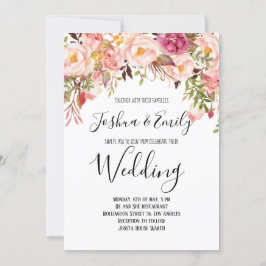 Blommigt Rosa inbjudan till Peony Wedding