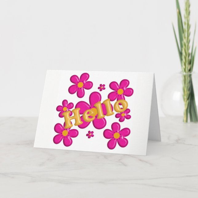 Blommigt rosa inslag. Hej. Kort (Framsida)