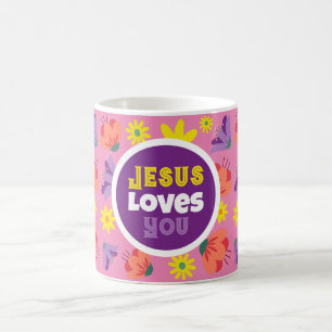 Blommigt Rosa Jesus Kärlek Du Coffee Mugg