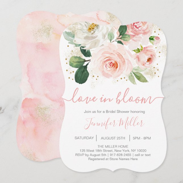 Blommigt  Rosa Kärlek i Bloom Möhippa Inbjudningar (Fram/baksida)