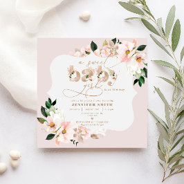 Blommigt  rosa Knappen Sweet flicka Inbjudningar