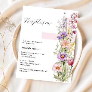 Blommigt rosa kor Flicka Baptism-inbjudan