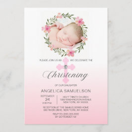Blommigt Rosa KRISTENING GIRL | PHOTO Inbjudningar