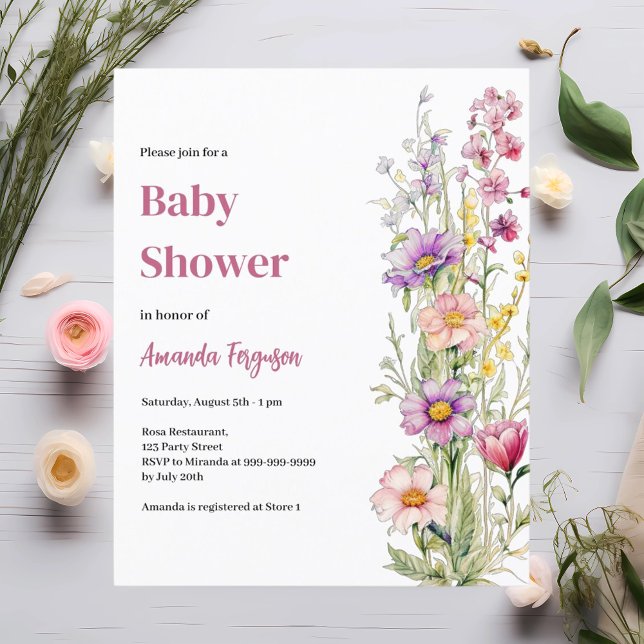 Blommigt rosa lila Baby Shower-inbjudan (Skapare uppladdad)