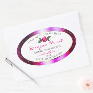 Blommigt Rosa Lila Glitter White Product Labels Ovalt Klistermärke