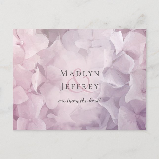 Blommigt Rosa Lila Hydrangea spara datumet Meddelande Vykort (Framsida)