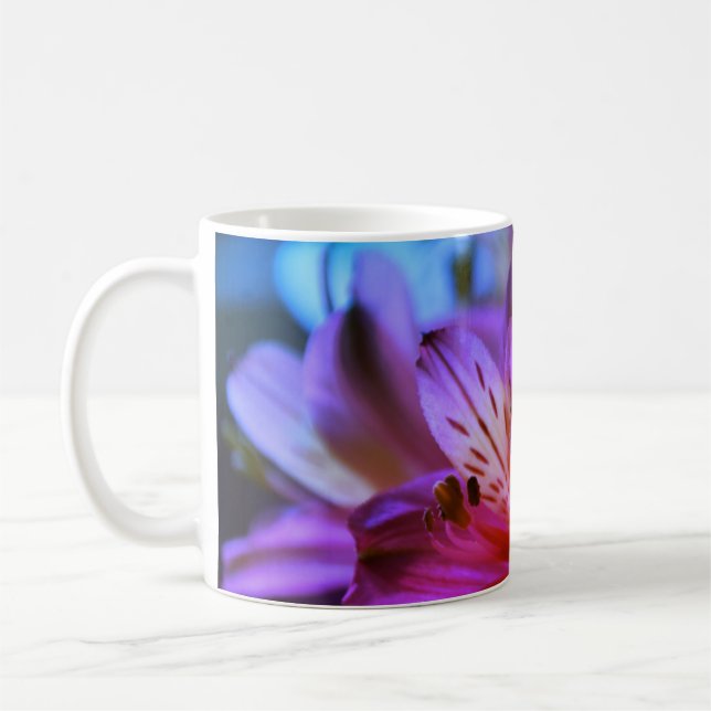 Blommigt Rosa Lila Lilies Coffee Mugg (Vänster)