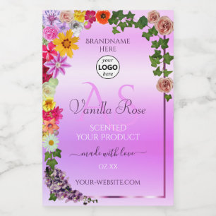 Blommigt Rosa Lila Product Label Monogram och Logo Mat Etikett
