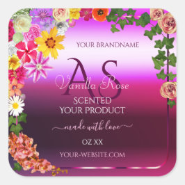 Blommigt Rosa Lila Produktetiketter Modern Monogra Fyrkantigt Klistermärke