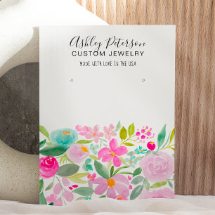 Blommigt rosa lila vattenfärgsörring visning för visitkort