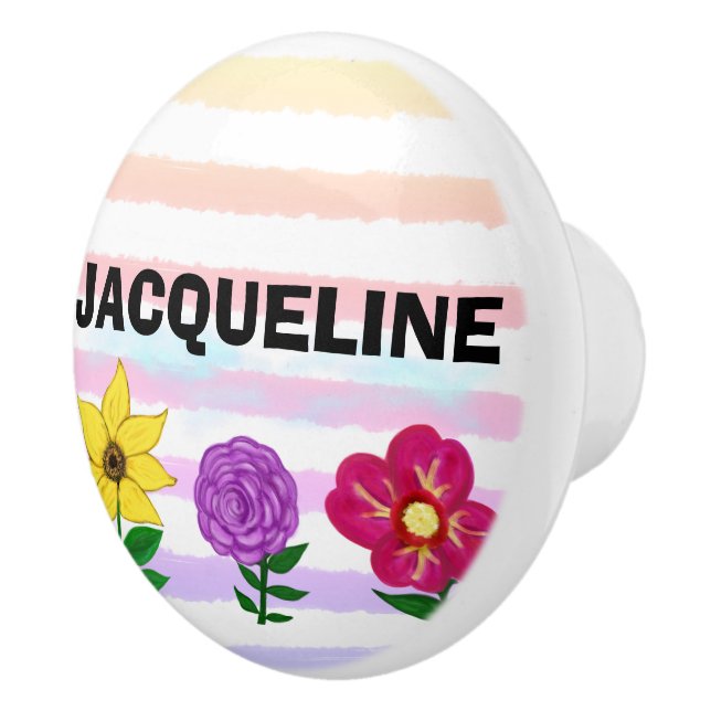 Blommigt Rosa Lila Watercolor Rand NAMN Knopp (Höger)