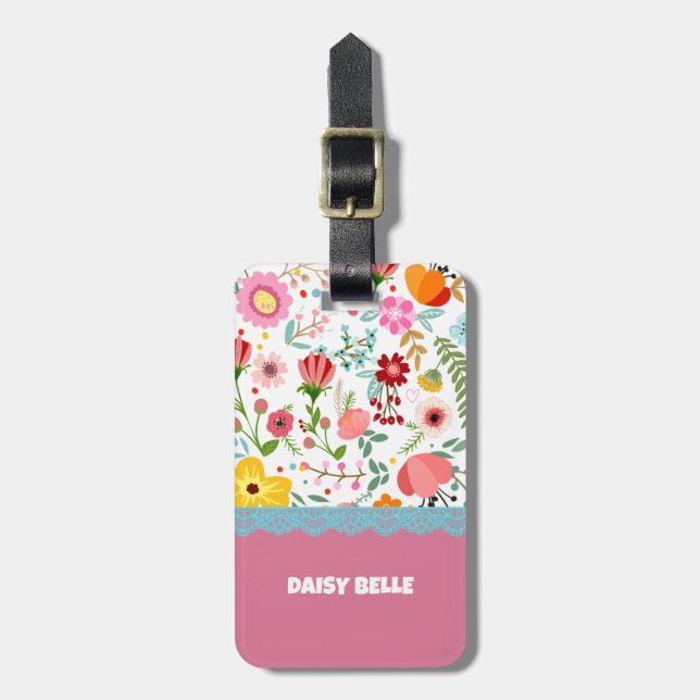 Blommigt Rosa Luggage Tag Bagagebricka (Vertikal Framsida)