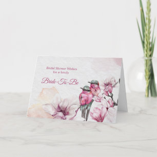 Blommigt Rosa Magnolia Birds Möhippa Kort