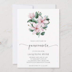 Blommigt Rosa Magnolia Flowers Quinceañera Inbjudningar