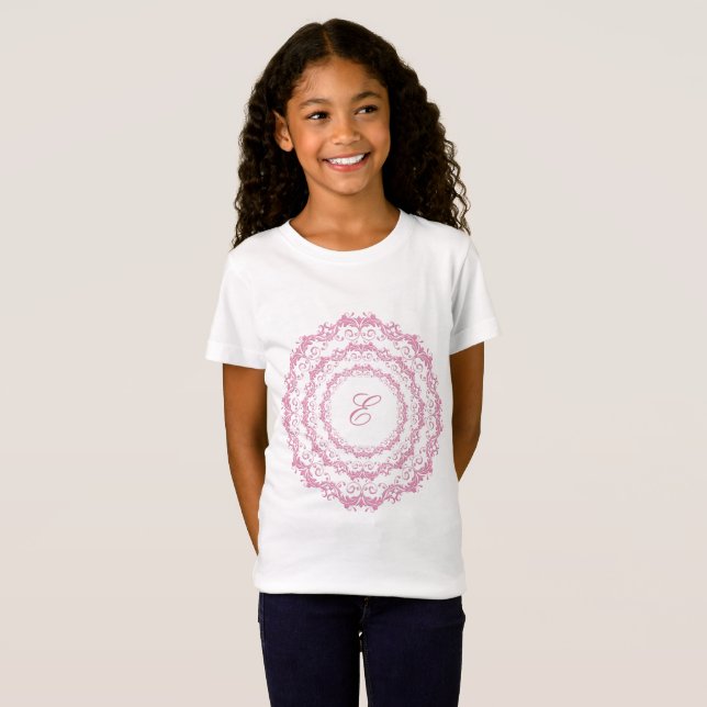 Blommigt rosa mandala. Namn. T Shirt (Hel framsida)