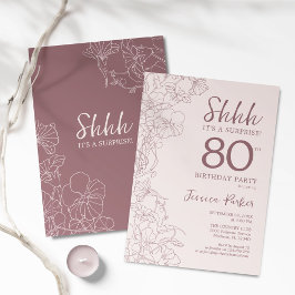 Blommigt Rosa Mauve Surprise 80:e födelsedagen Inbjudningar