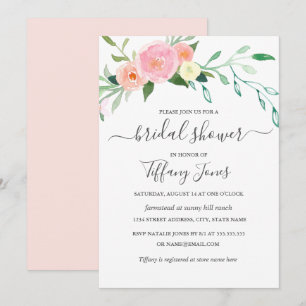 Blommigt Rosa med vattenfärg Peach Modern Möhippa Inbjudningar