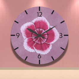 Blommigt Rosa Modern Dianthus Hand Drawn Stor Klocka