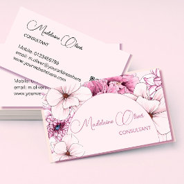 Blommigt Rosa Modern Elegant Feminine QR-kod Guld Visitkort