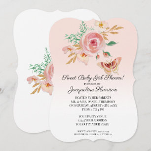 Blommigt Rosa Modern Guld Butterfly Flicka Inbjudningar