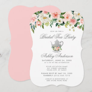 Blommigt Rosa Möhippa Tea Party Silver Inbjudan