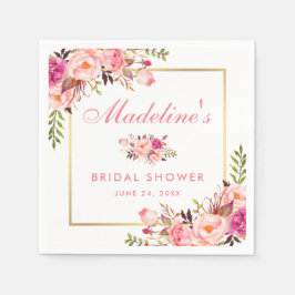 Blommigt Rosa  Möhippan Guld Ram Pappersservett