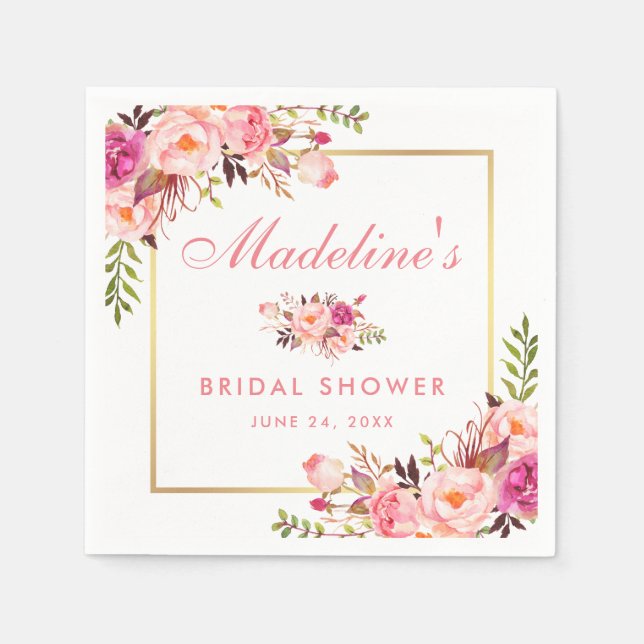 Blommigt Rosa  Möhippan Guld Ram Pappersservett (Framsidan)