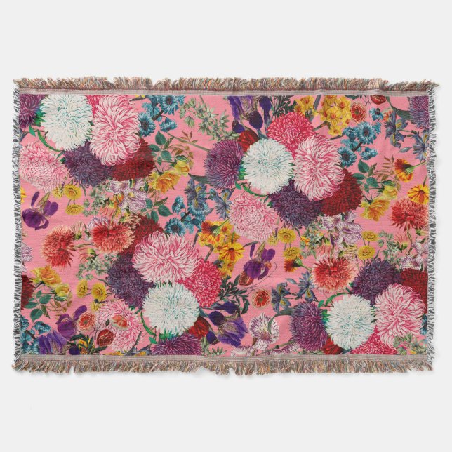 Blommigt Rosa Mönster Filt (Framsidan)