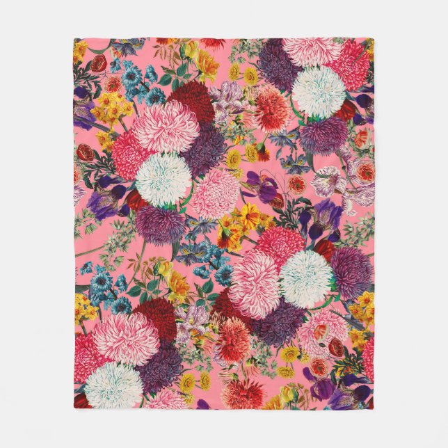 Blommigt Rosa Mönster Fleecefilt (Framsidan)