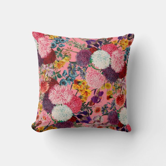 Blommigt Rosa Mönster Kudde (Framsida)