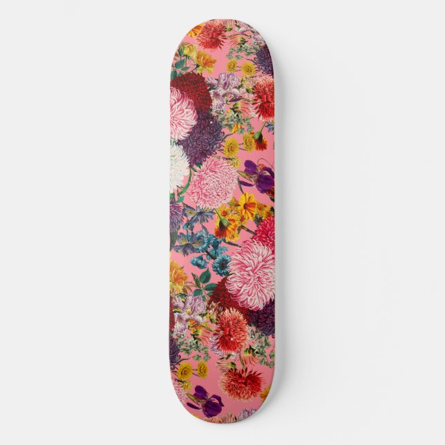 Blommigt Rosa Mönster Mini Skateboard Bräda 18,5 Cm (Framsida)