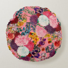 Blommigt Rosa Mönster Rund Kudde