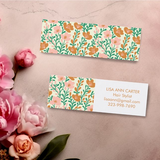 Blommigt Rosa och Grönt vid Söten vid Botaniska Mö Mini Visitkort (Floral pattern mini custom business cards )