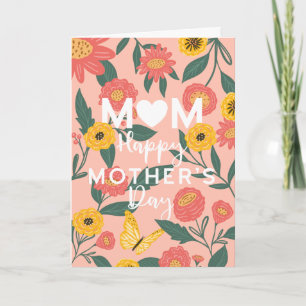 Blommigt Rosa och Gula blommor Lycklig Mors dag Kort