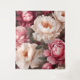 Blommigt Rosa och White Peony Tapestry
