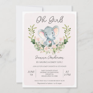 Blommigt Rosa Oh Girls Elephant Baby Shower Inbjudningar