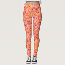 Blommigt Rosa Orange Groovy Hippy Psychedelic Retr Leggings