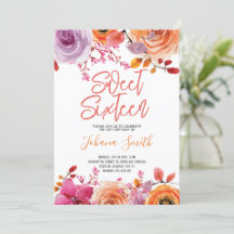 Blommigt Rosa Orange Sweet sixteen födelsedag
